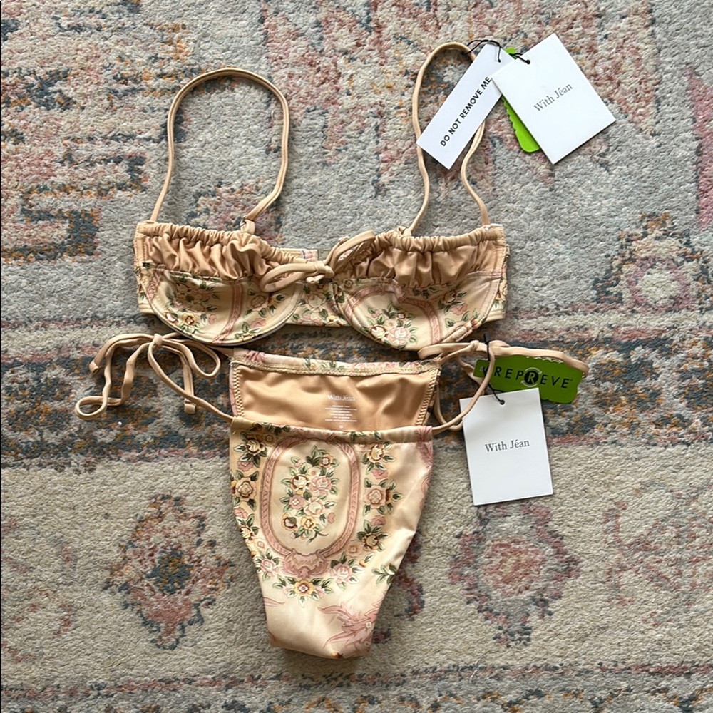 With Jean Floral Bikini in Cream and Pink